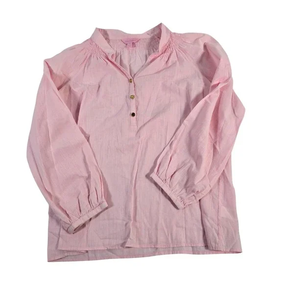 Lilly Pulitzer Pink Smocked Neck Cotton Tunic Top Shirt Women Size 6 - Picture 1 of 7
